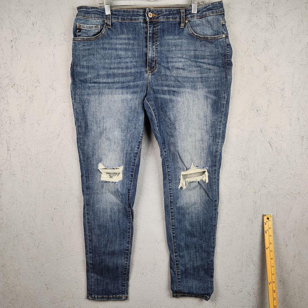KanCan Jeans Womens 3XL Blue High Rise Skinny Distressed Stretch Denim Plus Size